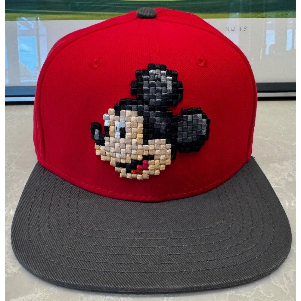 NEW - Disney Parks Pixel Cross Stitch MICKEY MOUSE Red Hat Youth Adjustable NWT